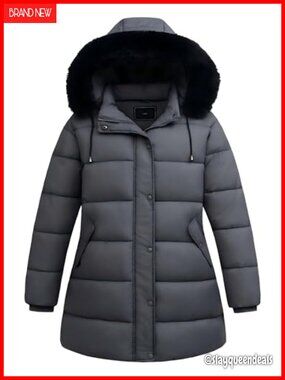 Plus Size Down Coat Waterproof Windproof Detachable Hood Flannel Lined Insulated